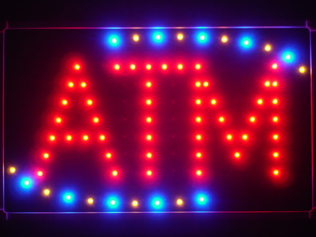 ATM Red LED Neon Light Sign with Back Board