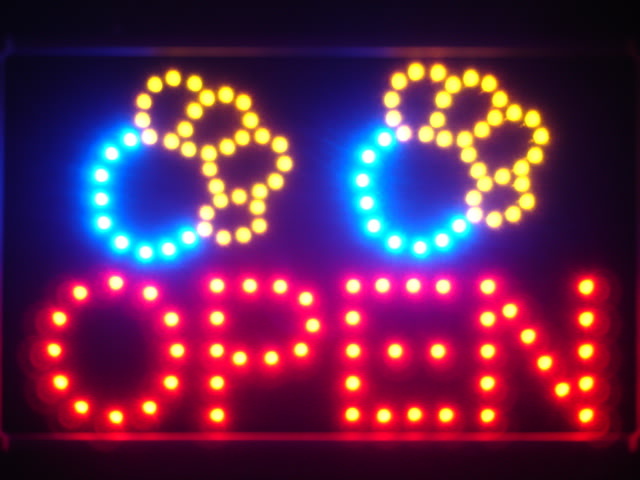 Dog Paw Print OPEN Pet Shop Led Neon Sign