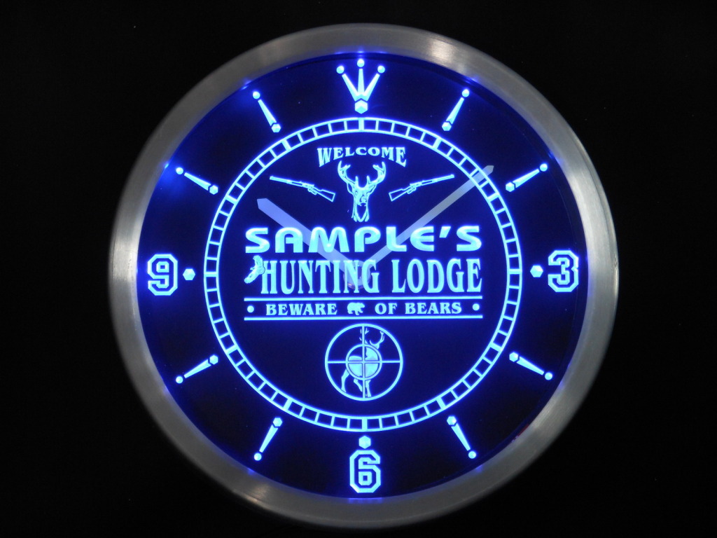 Personalized Custom Hunting Lodge Firearms Bar LED Clock