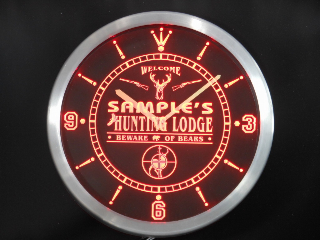 Personalized Custom Hunting Lodge Firearms Bar LED Clock
