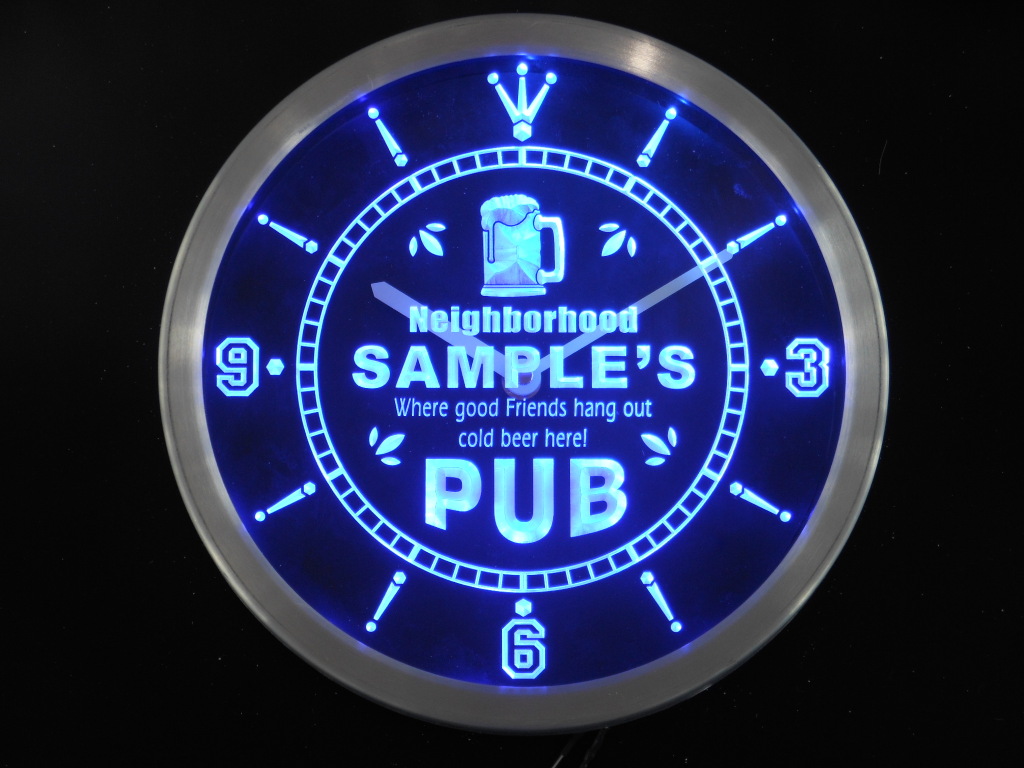 Neigborhood Pub Personalized Your Name Bar Beer Mug Led Clock