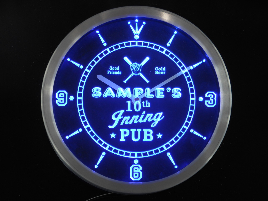 Baseball 10th Inning Pub Personalized Your Name Bar LED Clock