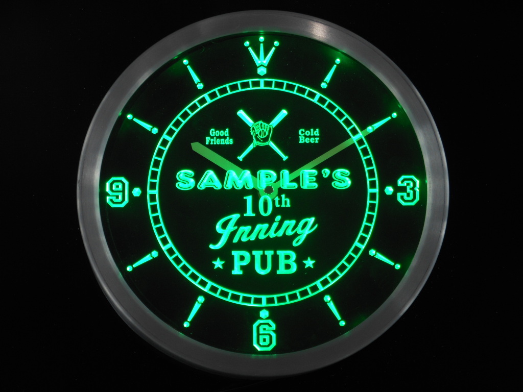 Baseball 10th Inning Pub Personalized Your Name Bar LED Clock