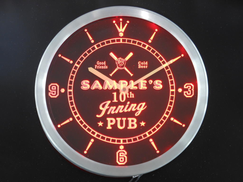 Baseball 10th Inning Pub Personalized Your Name Bar LED Clock