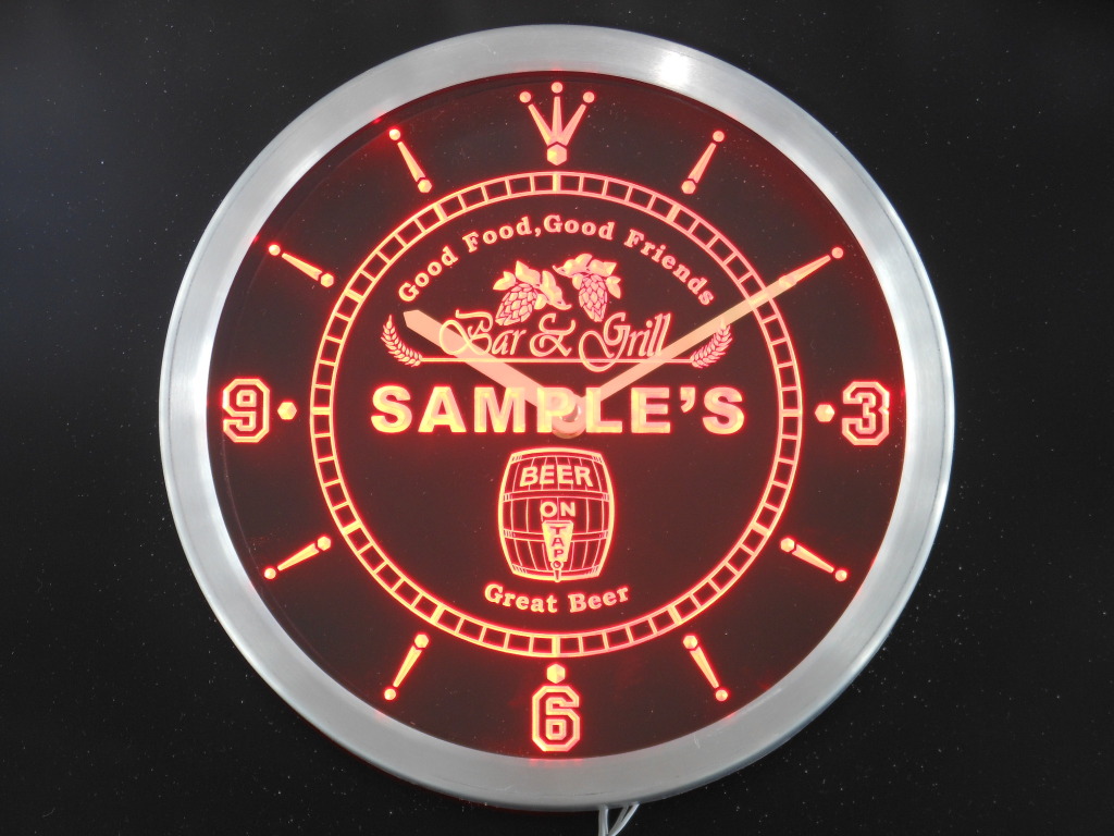 Bar & Grill Personalized Your Name Beer Mug Pub Decor Led Clock