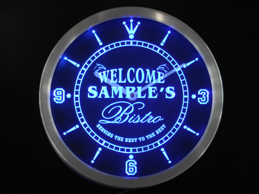 Bistro Welcome Personalized Your Name Pub Decor Led Clock