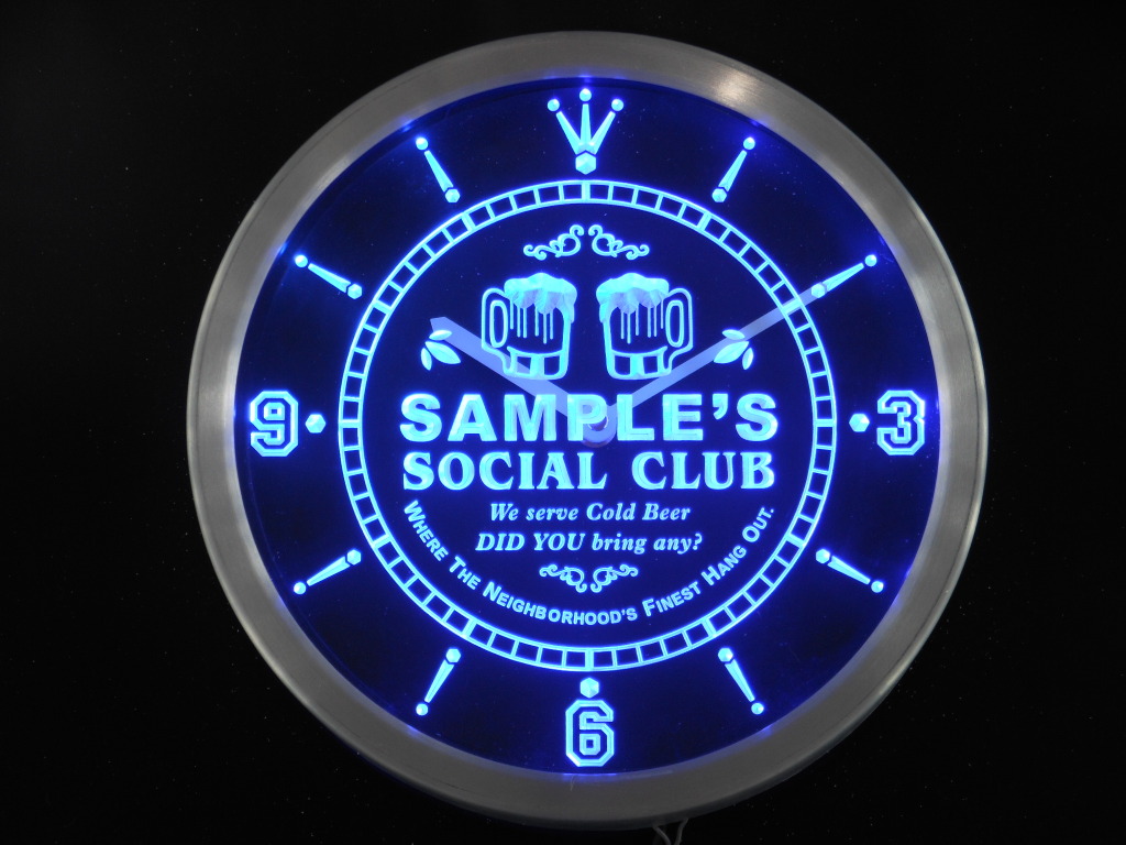 Personalized Custom Social Club Bar LED Clock