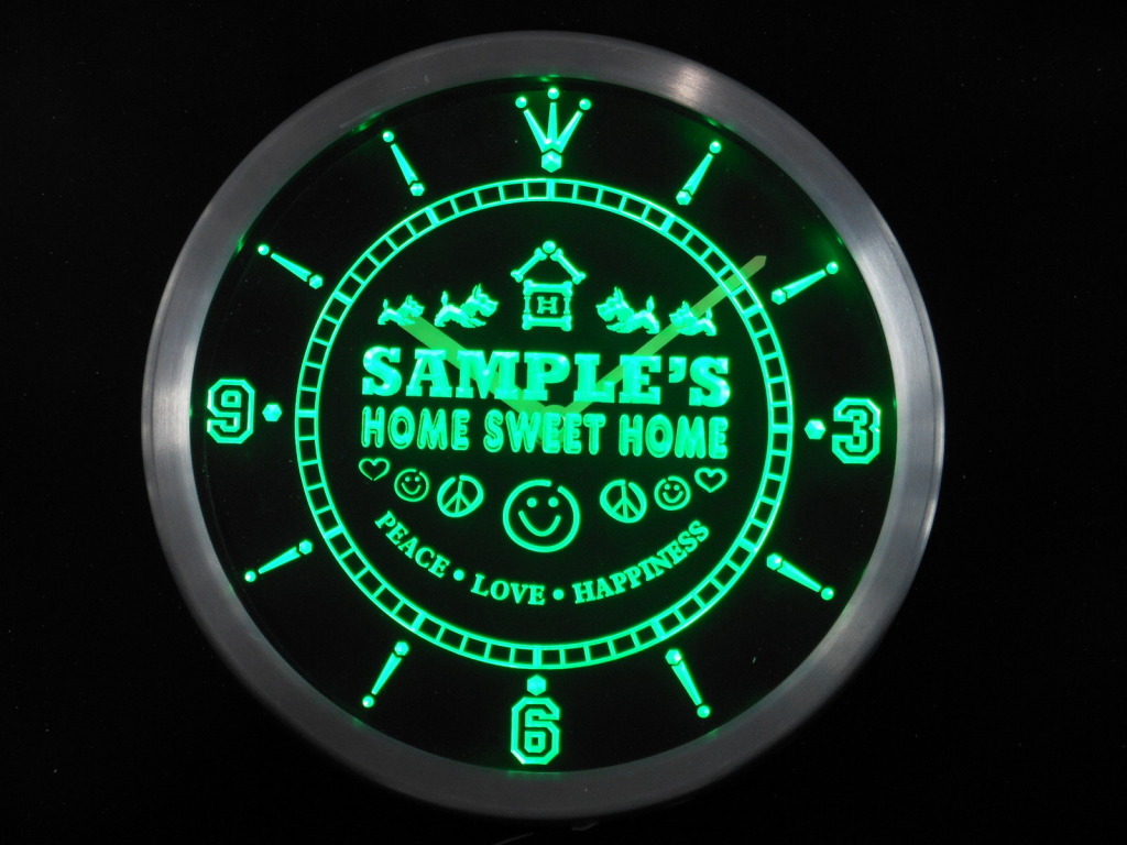 Name Personalized Custom Home Sweet Home Scottie LED Clock