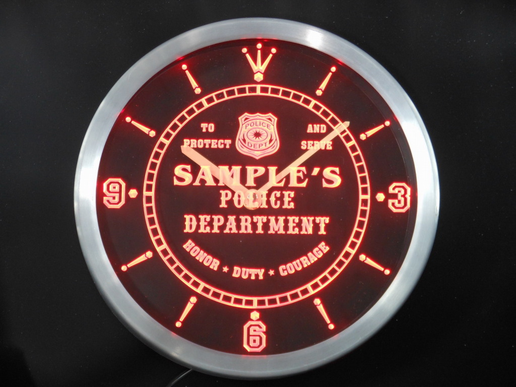 Name Personalized Custom Police Station Bar Pub LED Clock