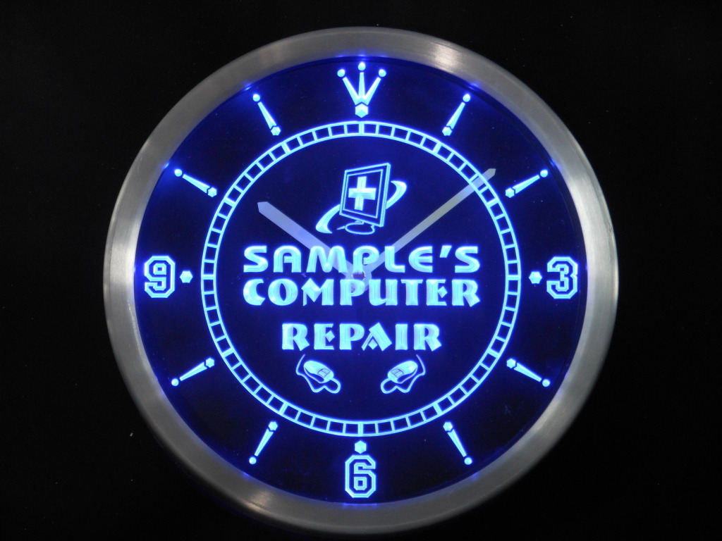 Name Personalized Custom Computer Repair Shop LED Clock
