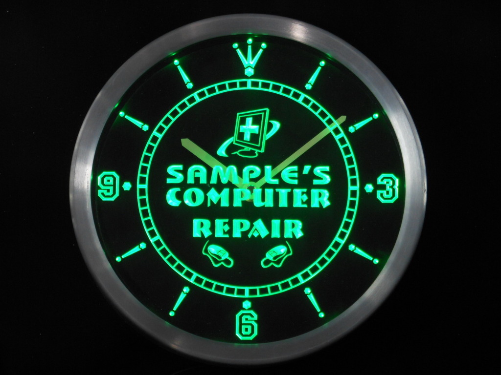 Name Personalized Custom Computer Repair Shop LED Clock