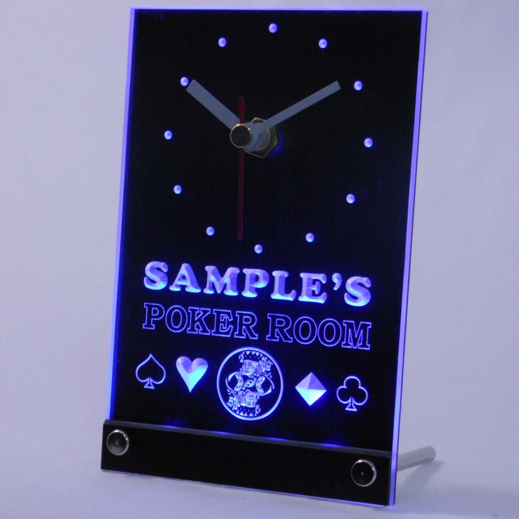 Personalized Poker Room Room Bar Led Table Clock Blue