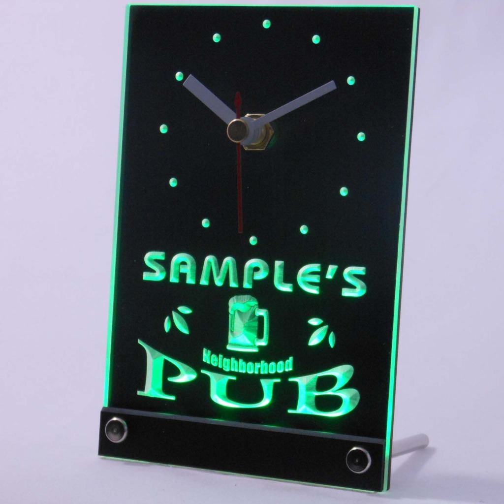 Personalized Neighborhood Pub Bar Led Table Clock Green