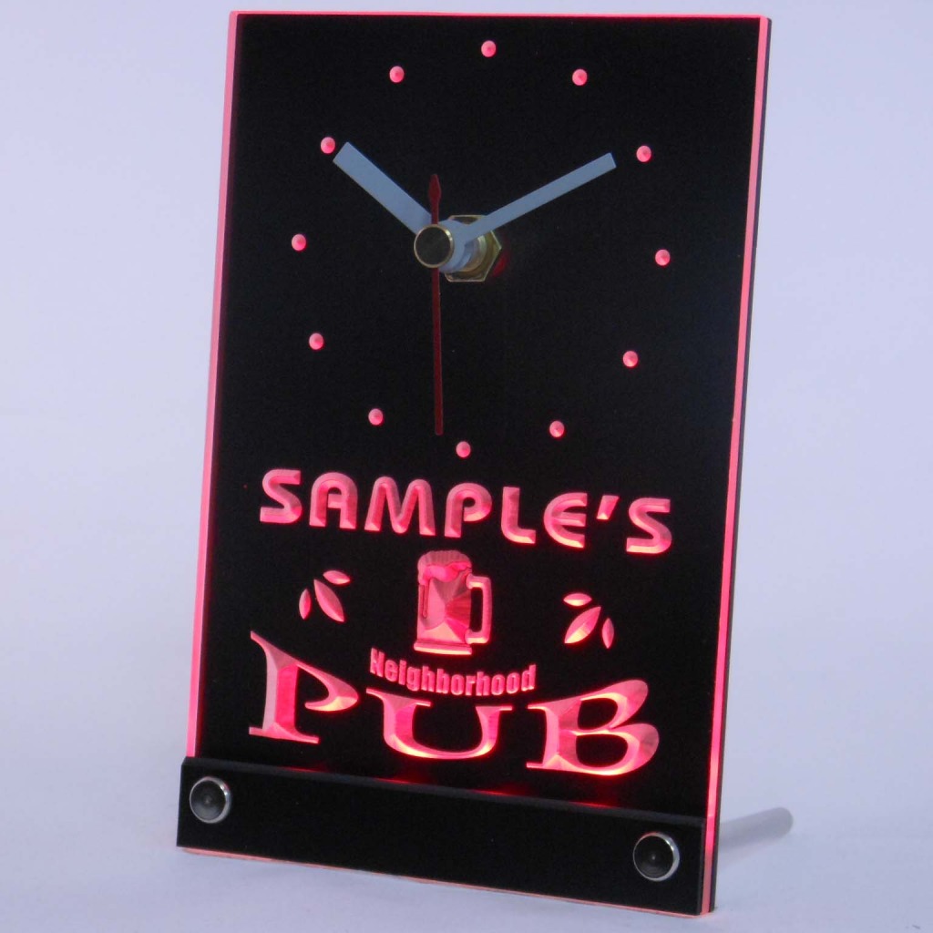 Personalized Neighborhood Pub Bar Led Table Clock Red