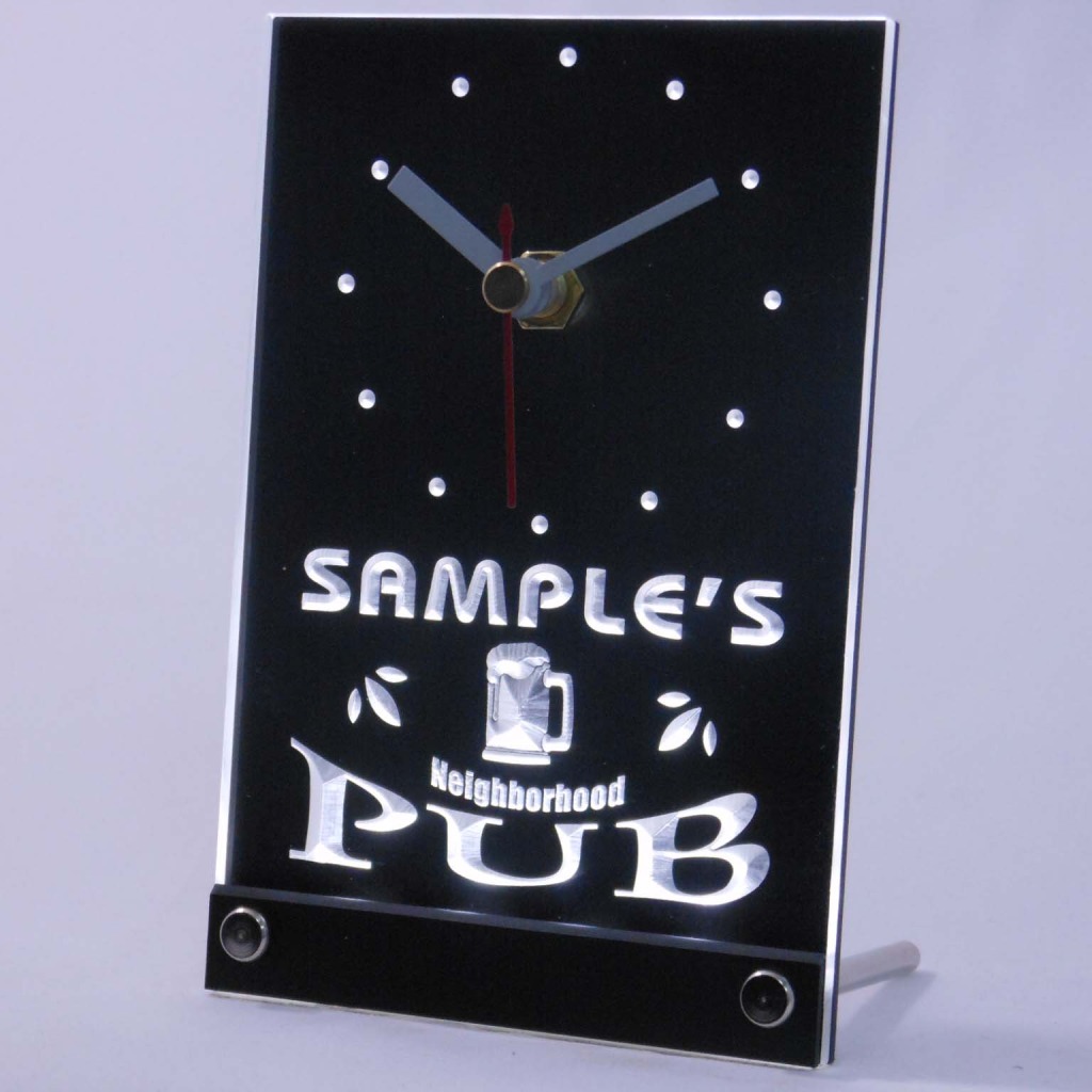 Personalized Neighborhood Pub Bar Led Table Clock White