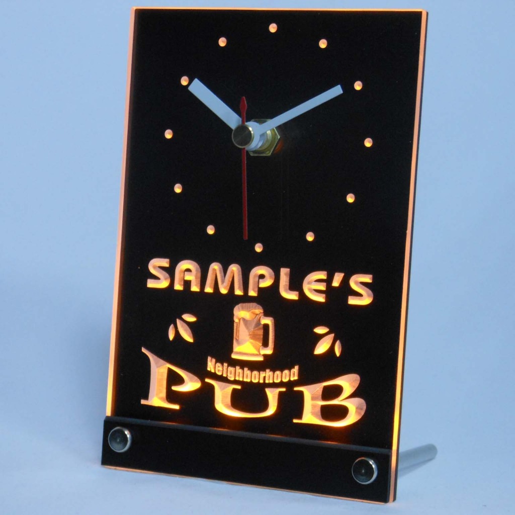 Personalized Neighborhood Pub Bar Led Table Clock Yellow