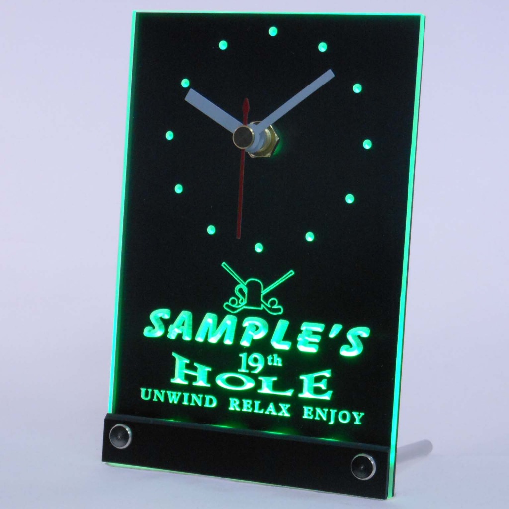 Personalized 19th Hole Bar Led Table Clock Green