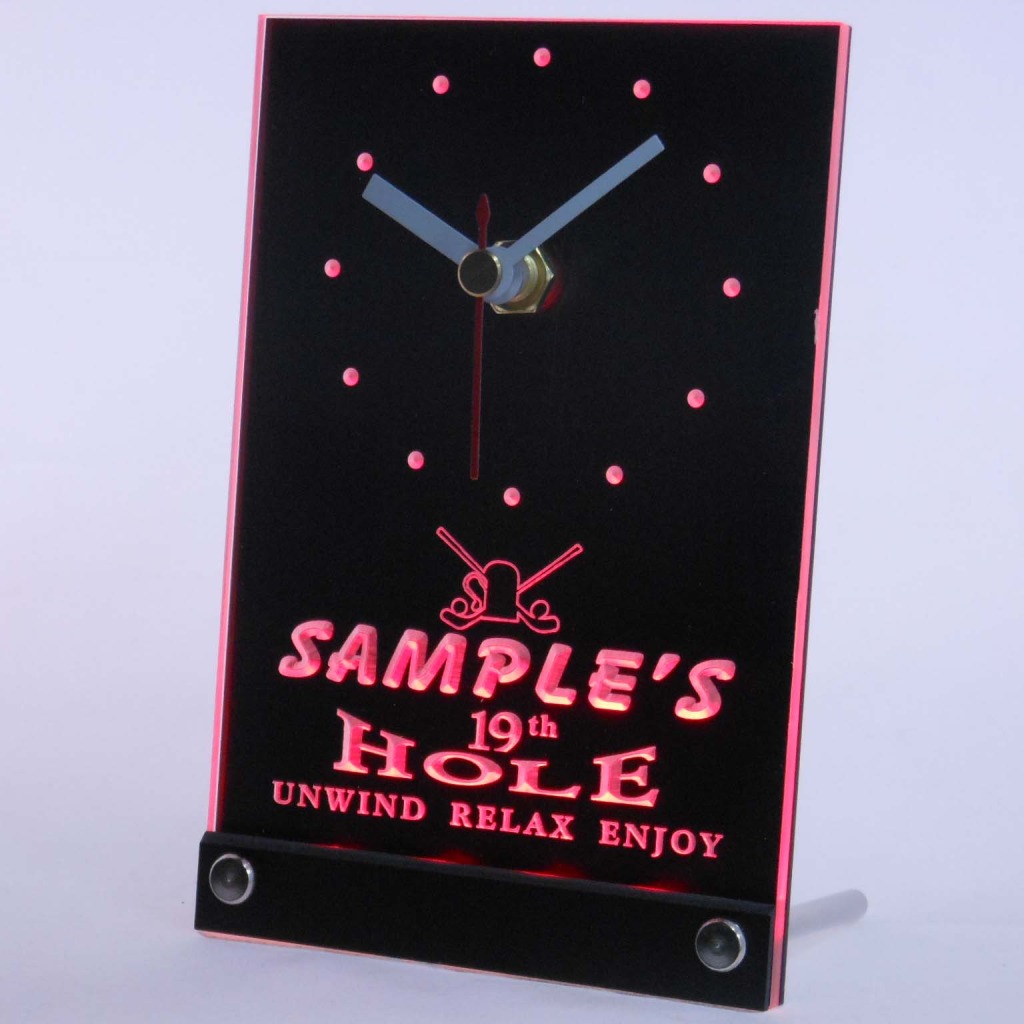 Personalized 19th Hole Bar Led Table Clock Red