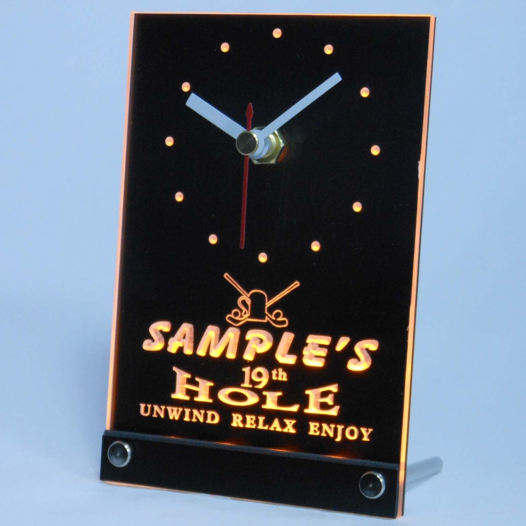 Personalized 19th Hole Bar Led Table Clock Yellow