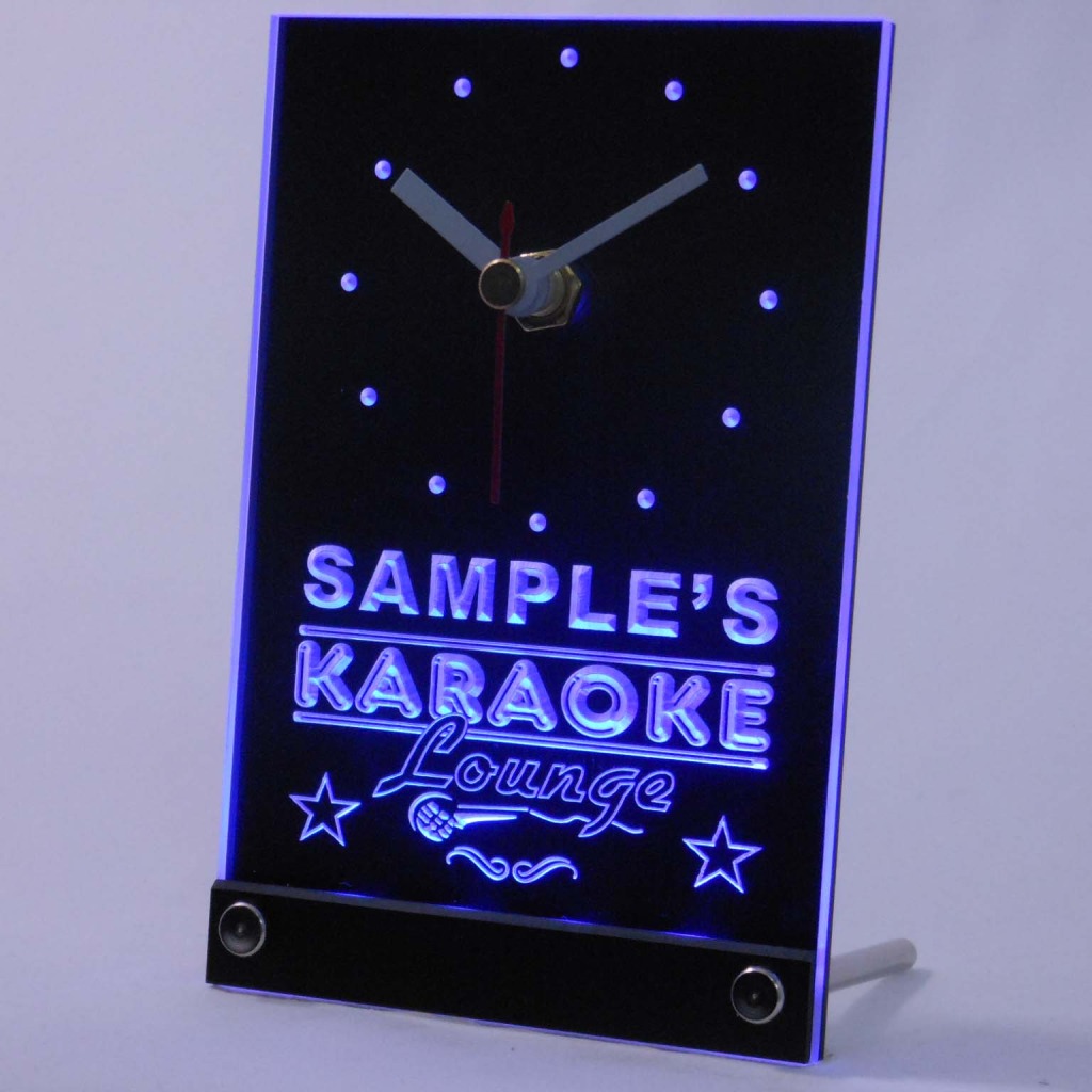 Personalized Karaoke Lounge Bar Neon Led Table Clock Blue