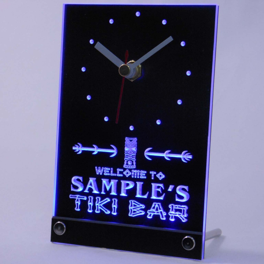 Personalized Tiki Bar Bar Led Table Clock Blue