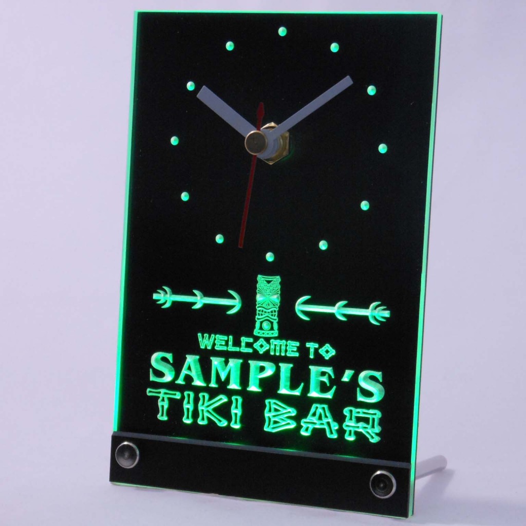 Personalized Tiki Bar Bar Led Table Clock Green