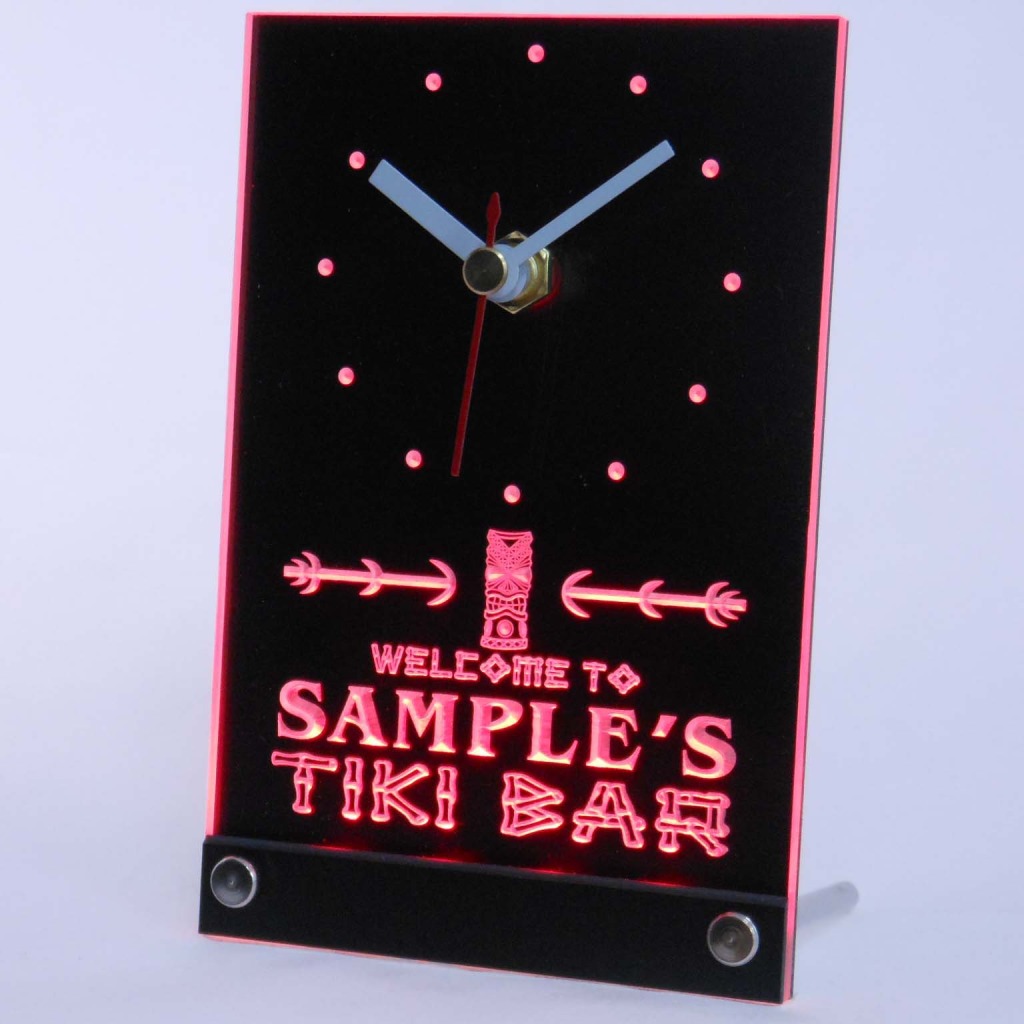 Personalized Tiki Bar Bar Led Table Clock Red