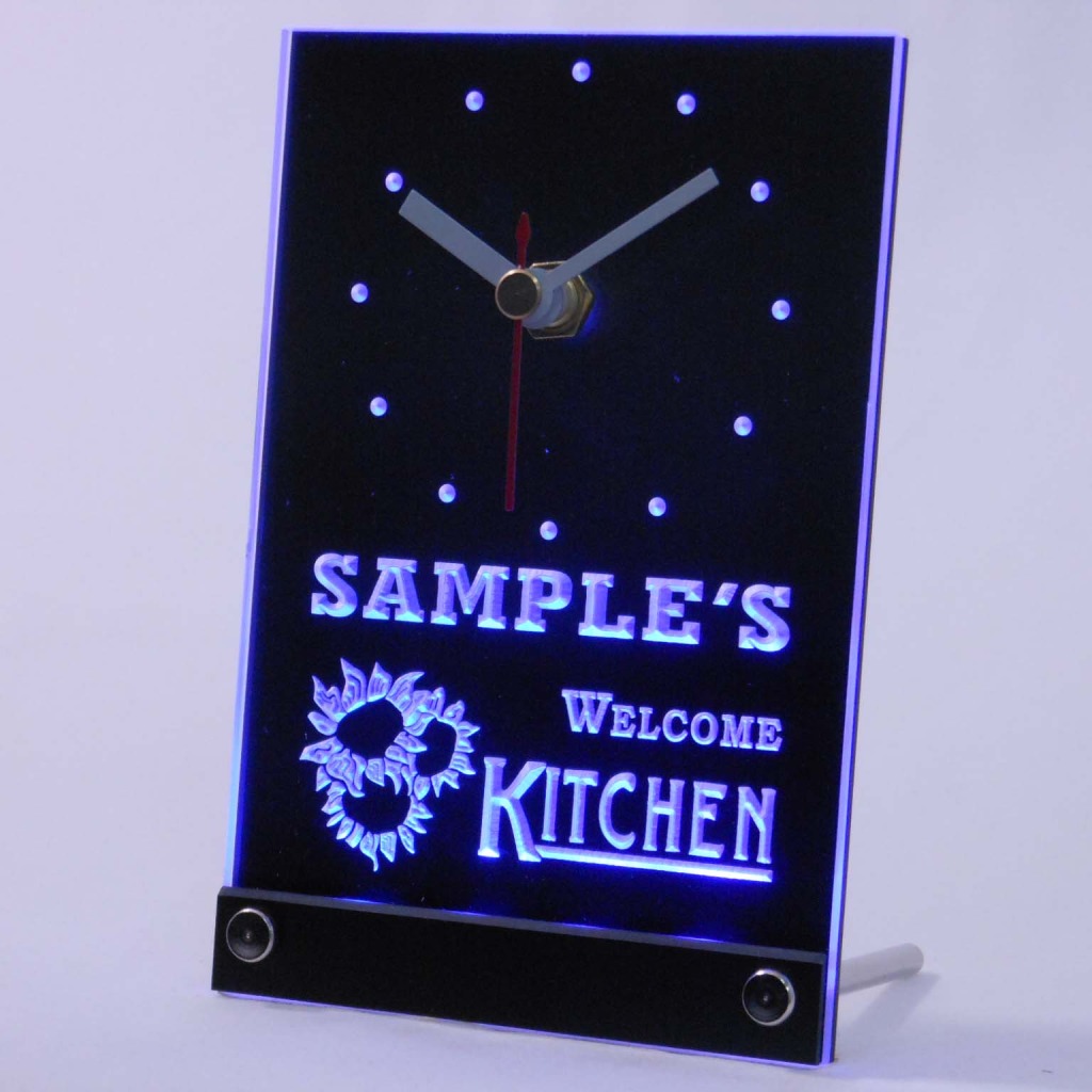 Personalized Welcome Kitchen Room Bar Led Table Clock Blue