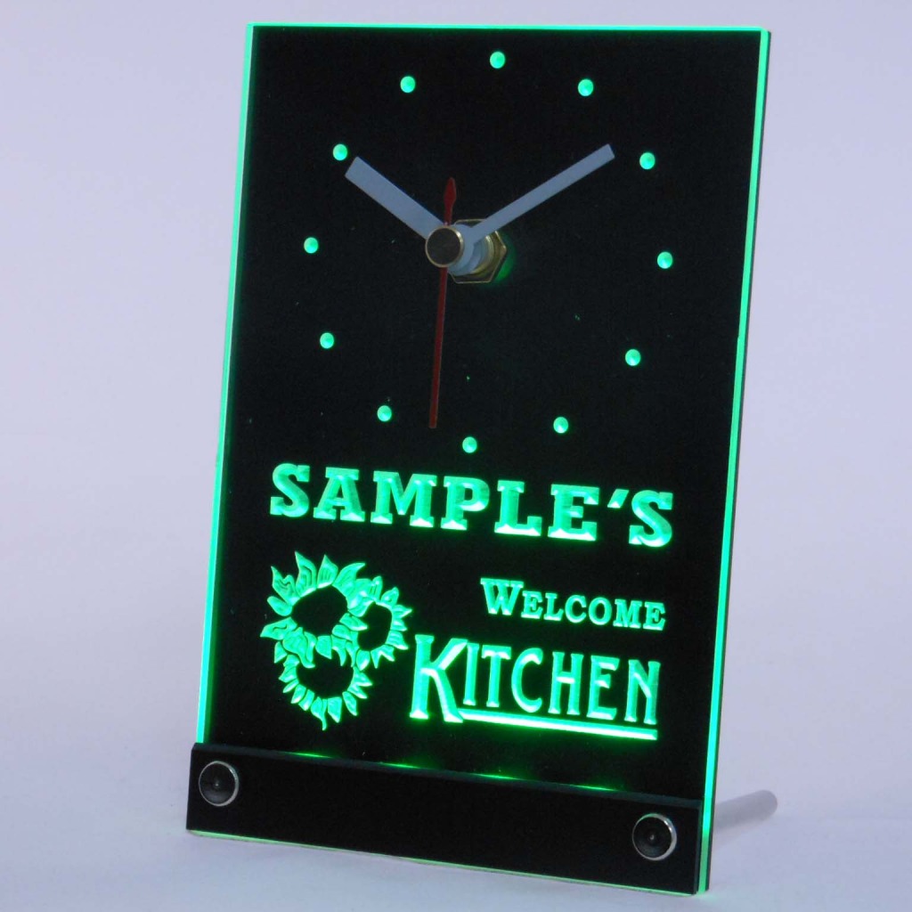 Personalized Welcome Kitchen Room Bar Led Table Clock Green