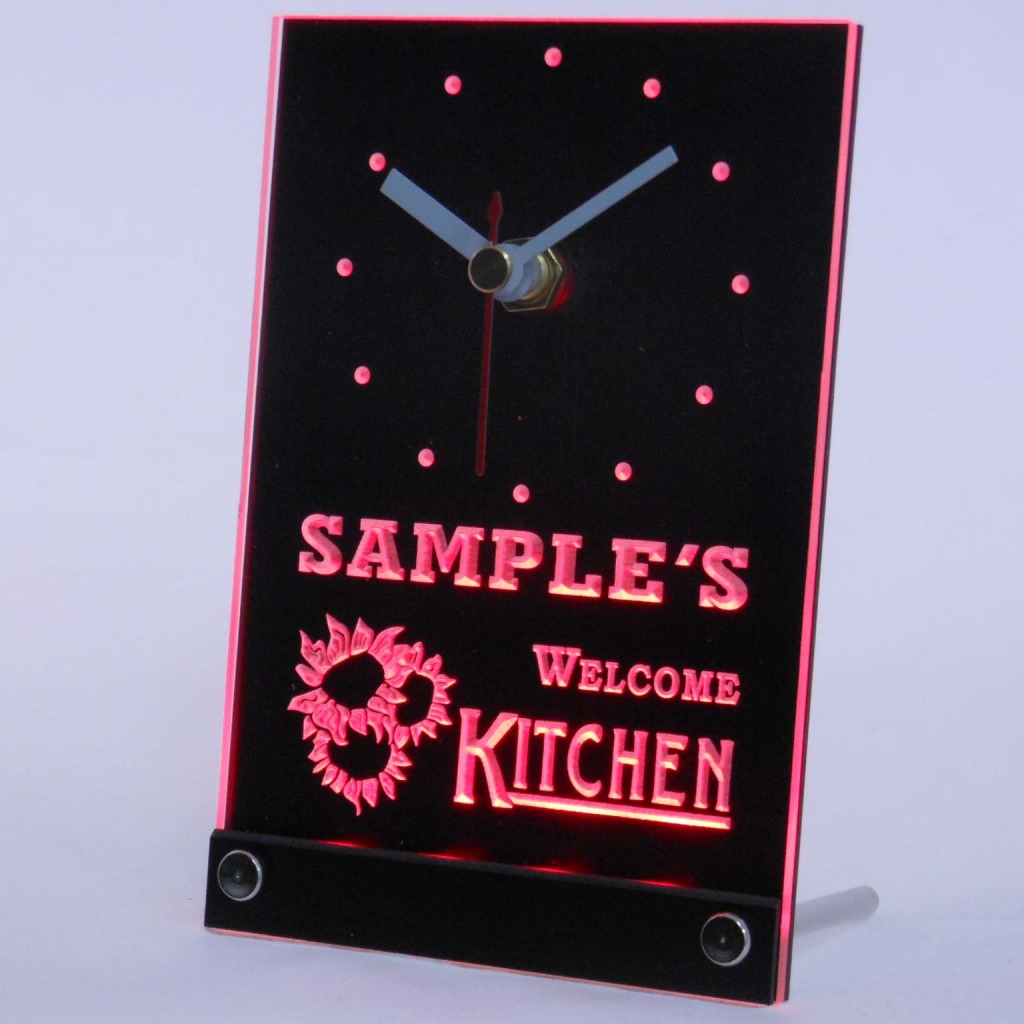 Personalized Welcome Kitchen Room Bar Led Table Clock Red
