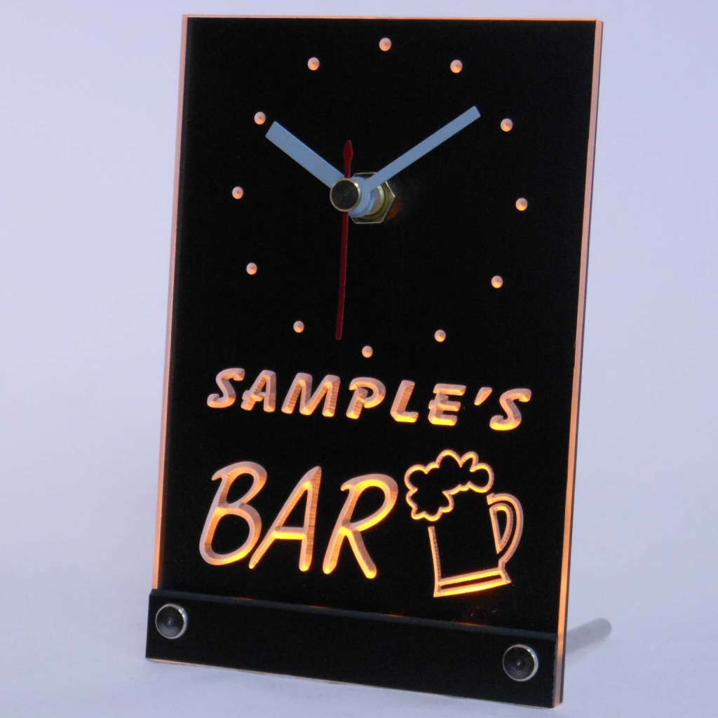 Personalized Beer Mug Room Bar Led Table Clock Yellow