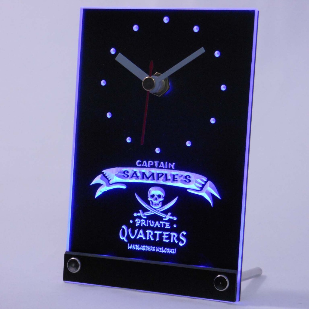 Personalized Private Quarters Pirate Bar Led Table Clock Blue