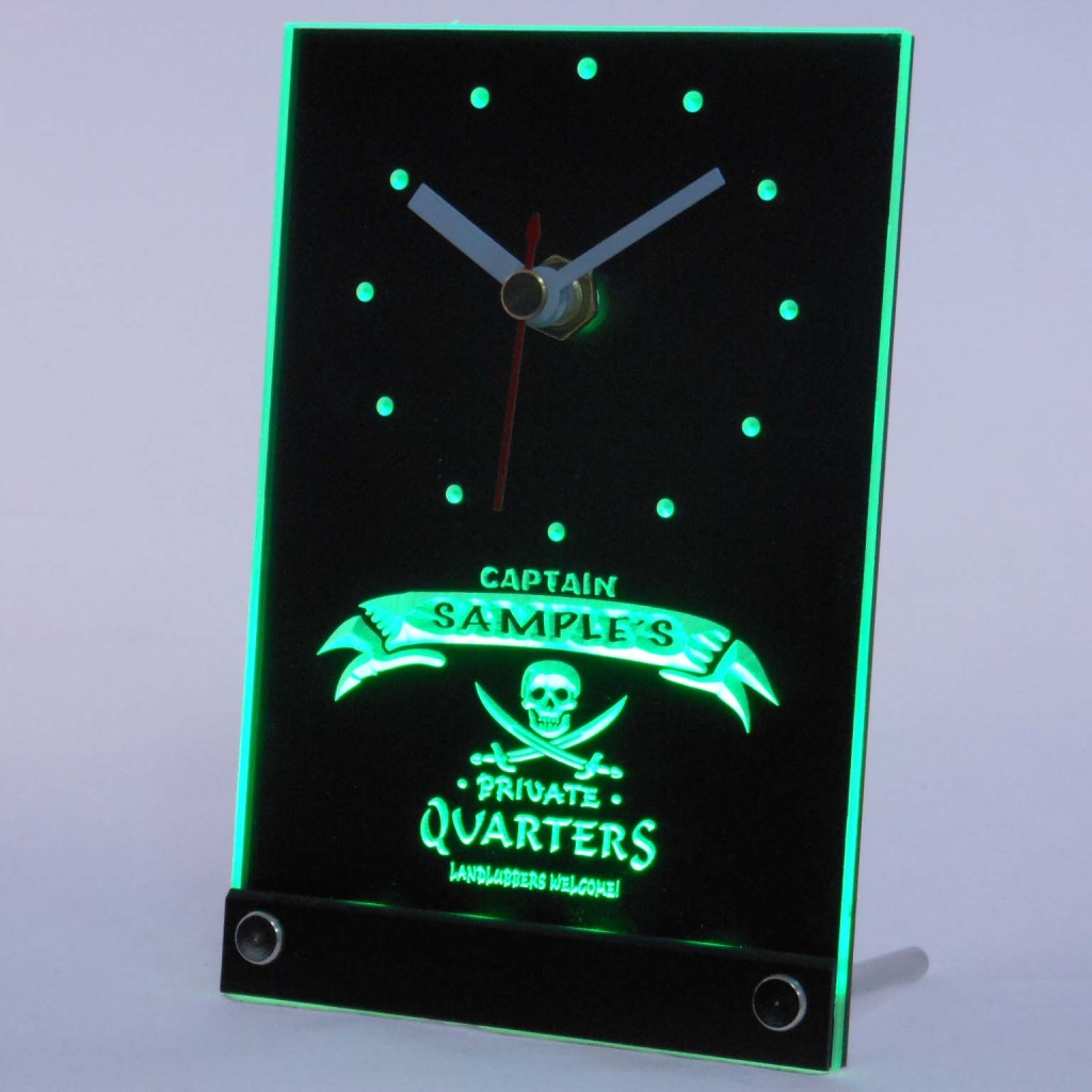 Personalized Private Quarters Pirate Bar Led Table Clock Green