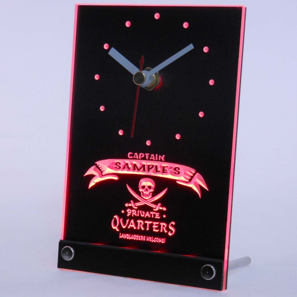 Personalized Private Quarters Pirate Bar Led Table Clock Red
