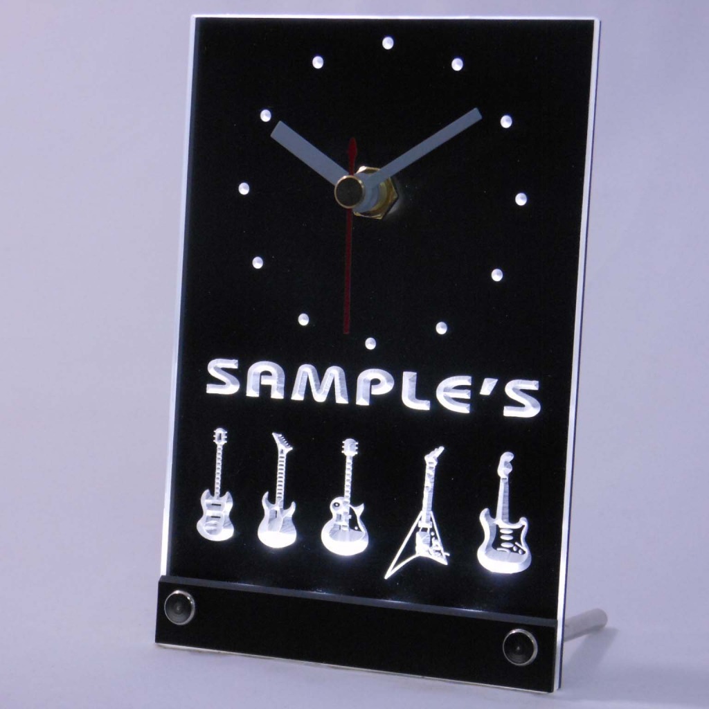 Personalized Guitar Hero Band Music Led Table Clock White