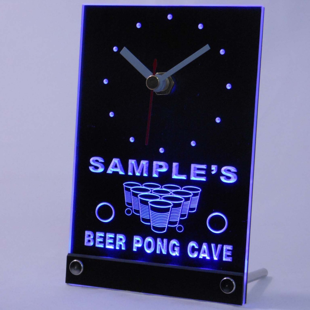 Personalized Beer Pong Cave Led Table Clock Blue