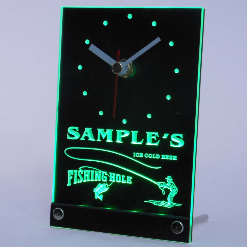 Personalized Fly Fishing Hole Bar Neon Led Table Clock Green