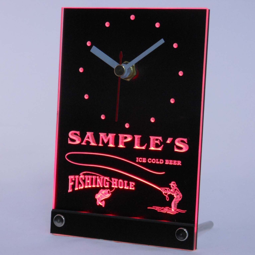 Personalized Fly Fishing Hole Bar Neon Led Table Clock Red