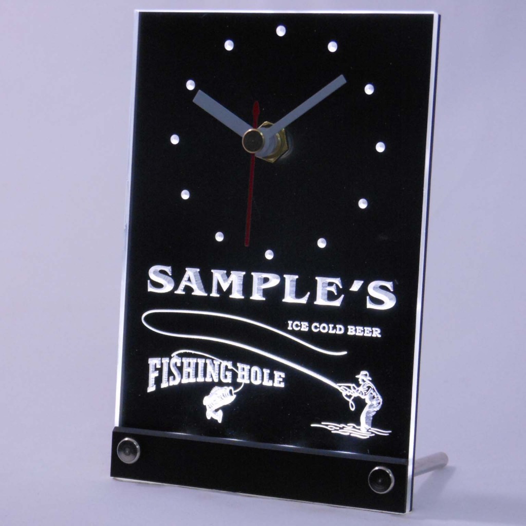 Personalized Fly Fishing Hole Bar Neon Led Table Clock White
