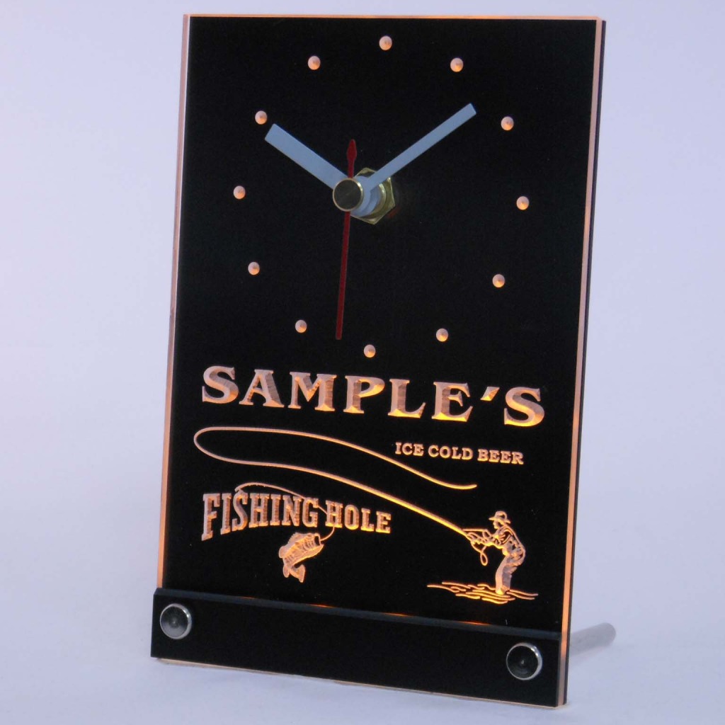 Personalized Fly Fishing Hole Bar Neon Led Table Clock Yellow