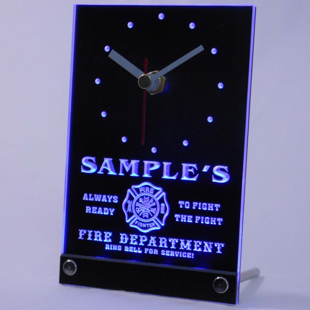 Personalized Firefighter Fire Dept Bar Led Table Clock Blue