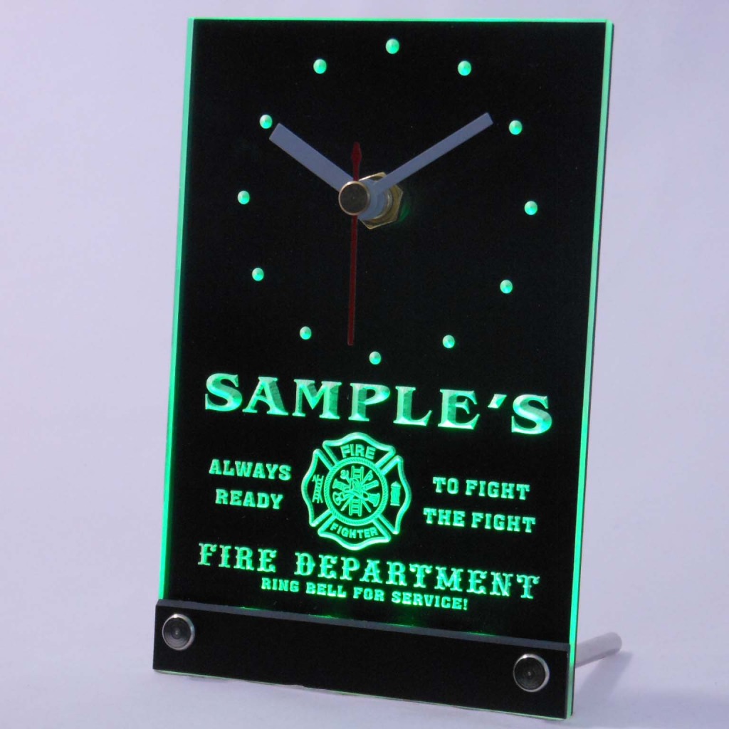 Personalized Firefighter Fire Dept Bar Led Table Clock Green