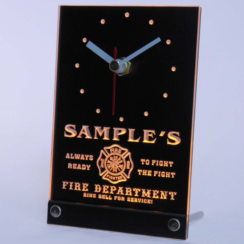 Personalized Firefighter Fire Dept Bar Led Table Clock Yellow