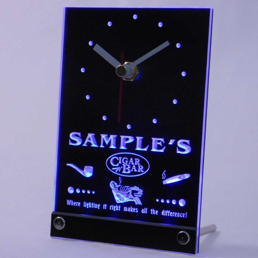 Personalized Cigar Pipe Bar Neon Led Table Clock Blue