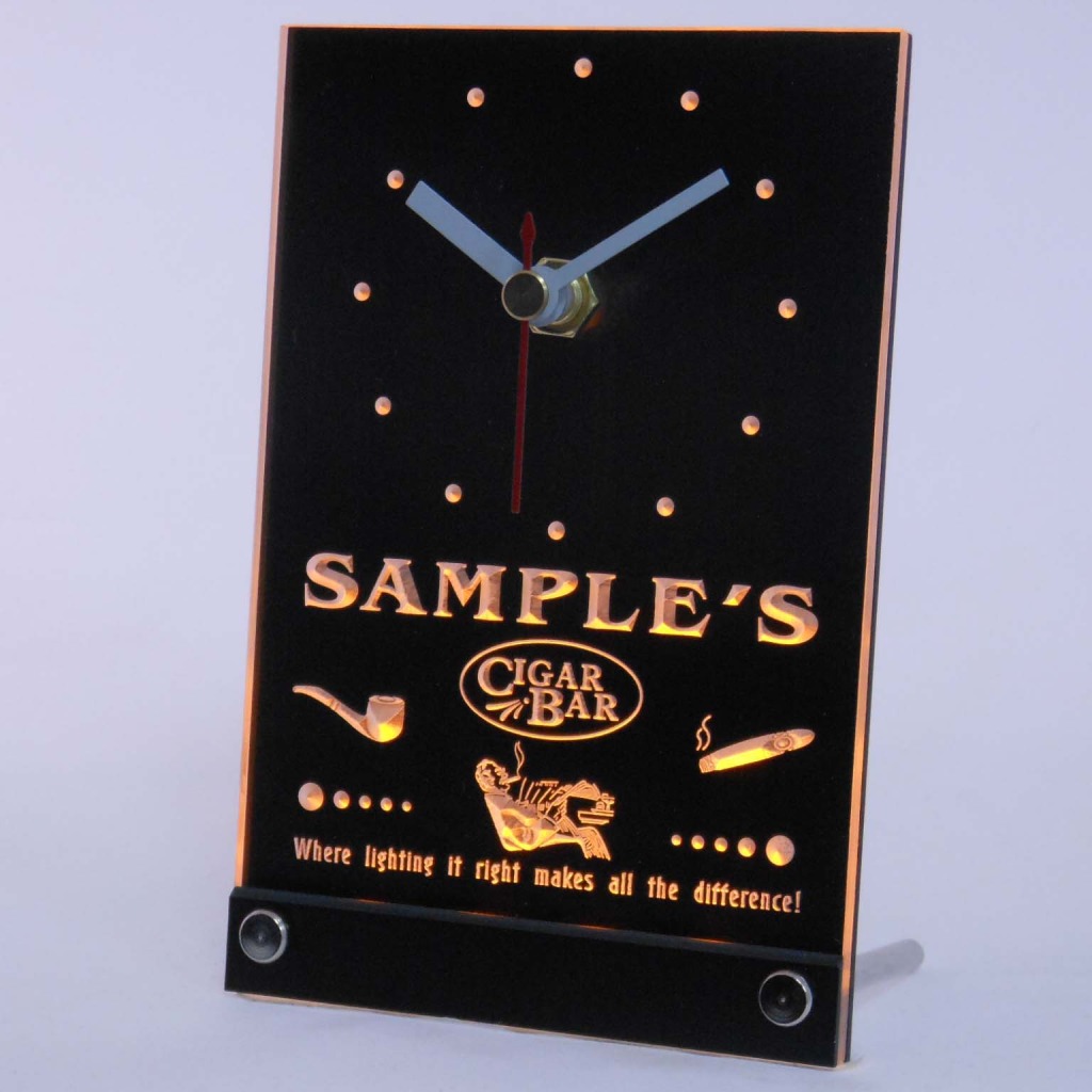 Personalized Cigar Pipe Bar Neon Led Table Clock Yellow