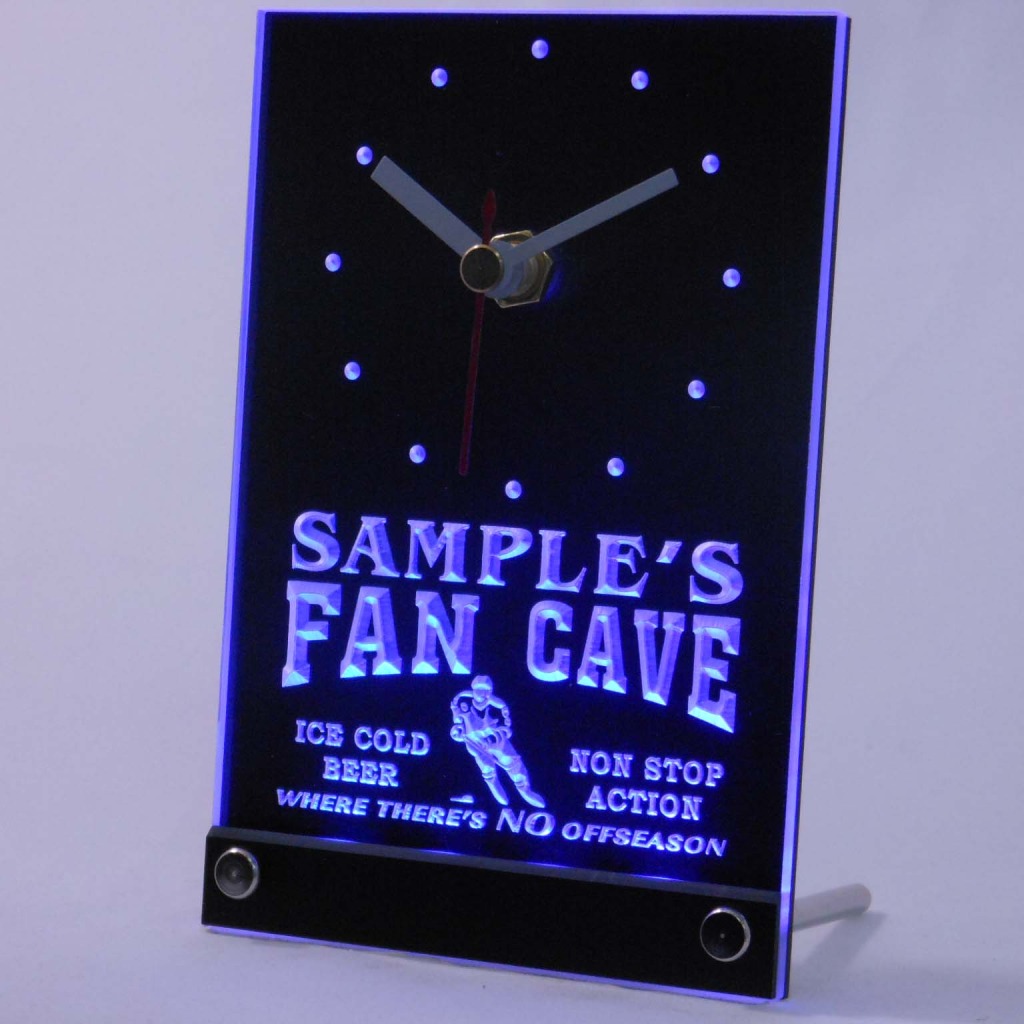Personalized Custom Hockey Fan Cave Bar Led Table Clock Blue