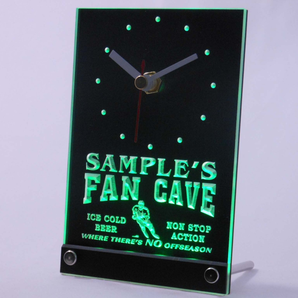 Personalized Custom Hockey Fan Cave Bar Led Table Clock Green