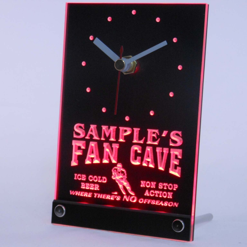 Personalized Custom Hockey Fan Cave Bar Led Table Clock Red