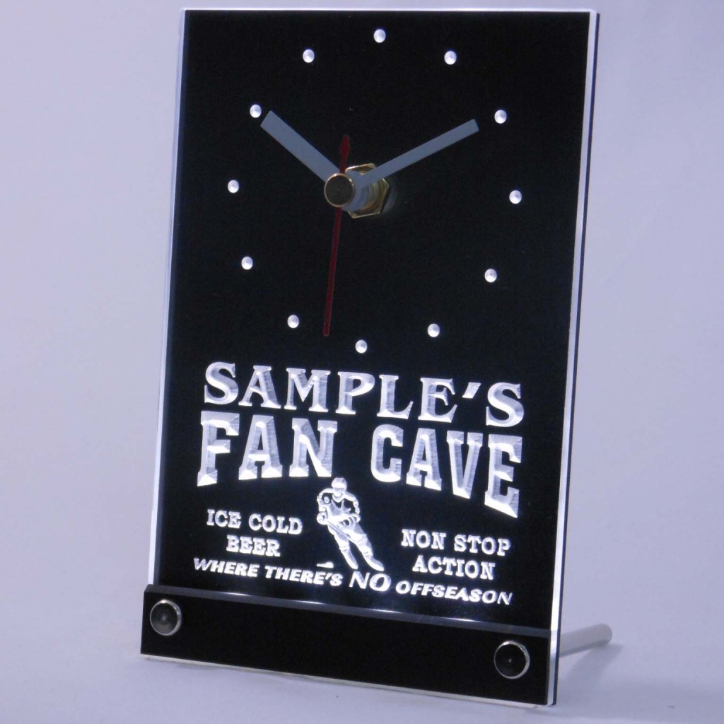 Personalized Custom Hockey Fan Cave Bar Led Table Clock White