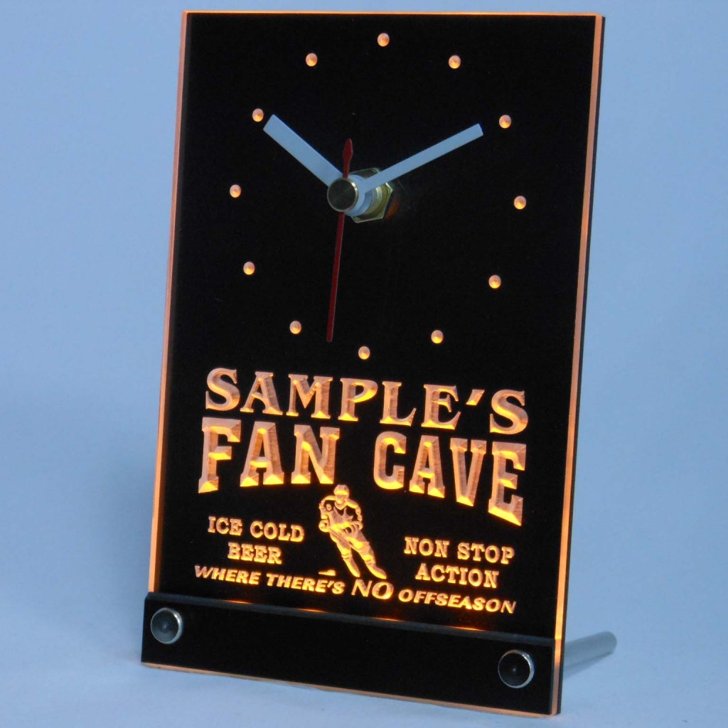 Personalized Custom Hockey Fan Cave Bar Led Table Clock Yellow